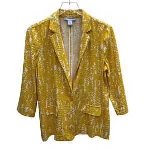 Sag Harbor Linen Blend Yellow & White Fern Leaf Print 1-Button Blazer Size M